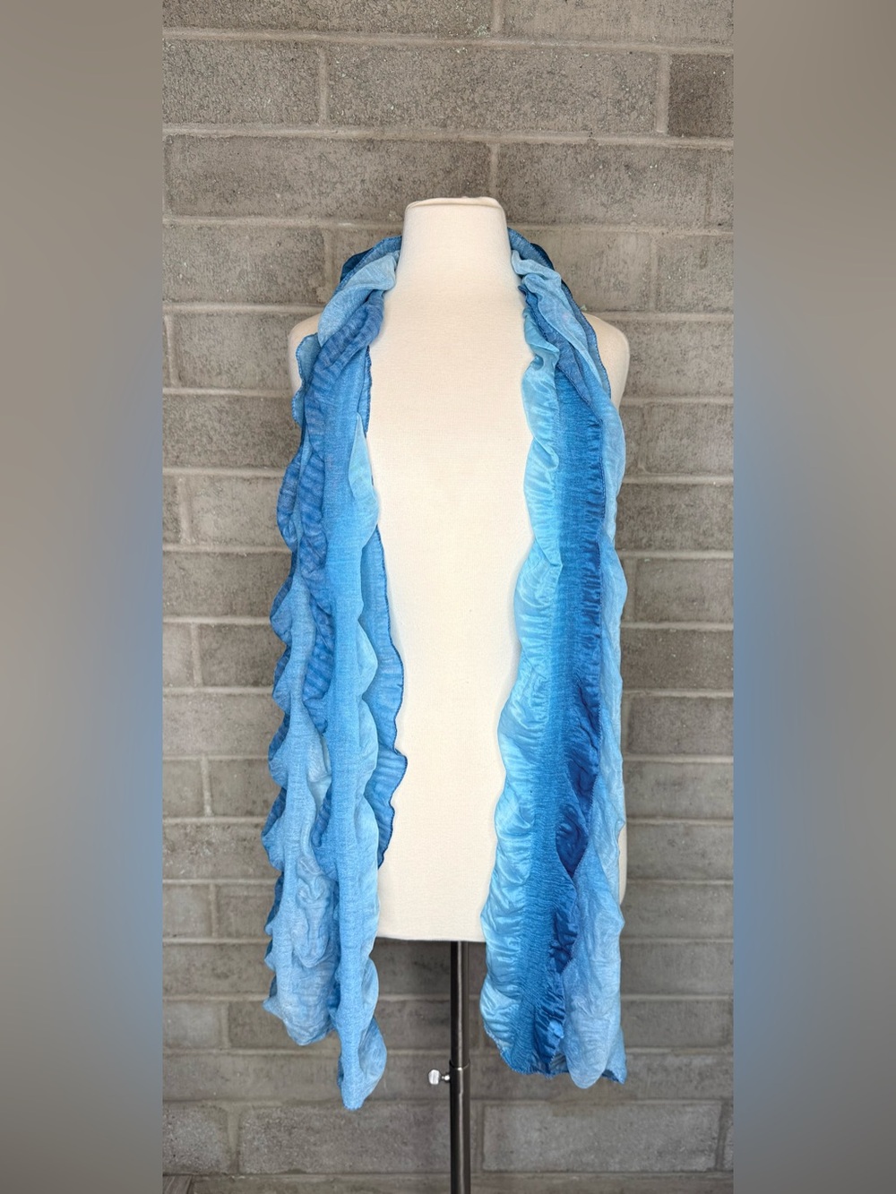 Ruffle Ruched Sheer Statement Scarf Wrap Artsy Lagenlook Wearable Art